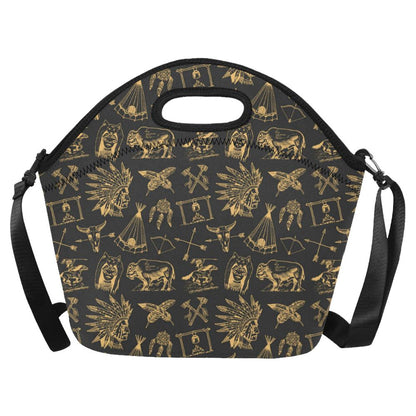 American indian Gold Style Neoprene Lunch Bag (Model 1669)(Large)-JTAMIGO.COM