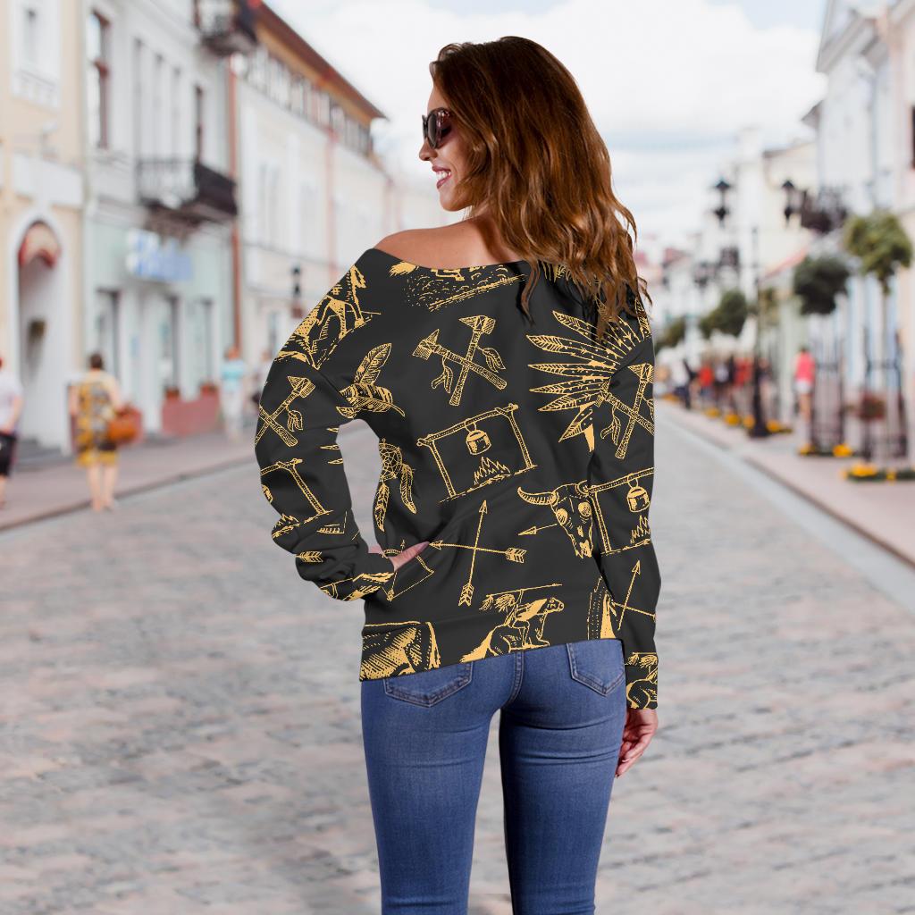 American Indian Gold Style Off Shoulder Sweatshirt