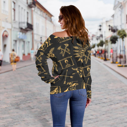American Indian Gold Style Off Shoulder Sweatshirt