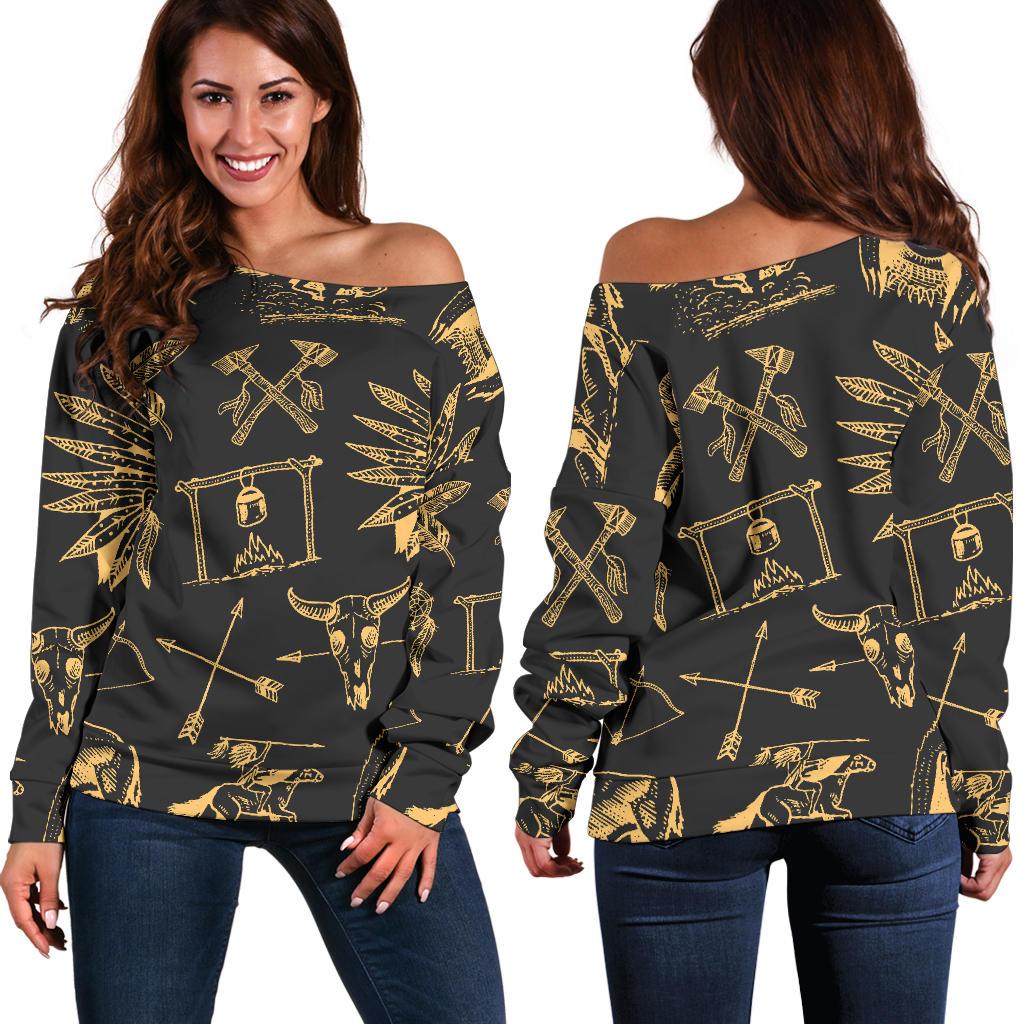 American Indian Gold Style Off Shoulder Sweatshirt