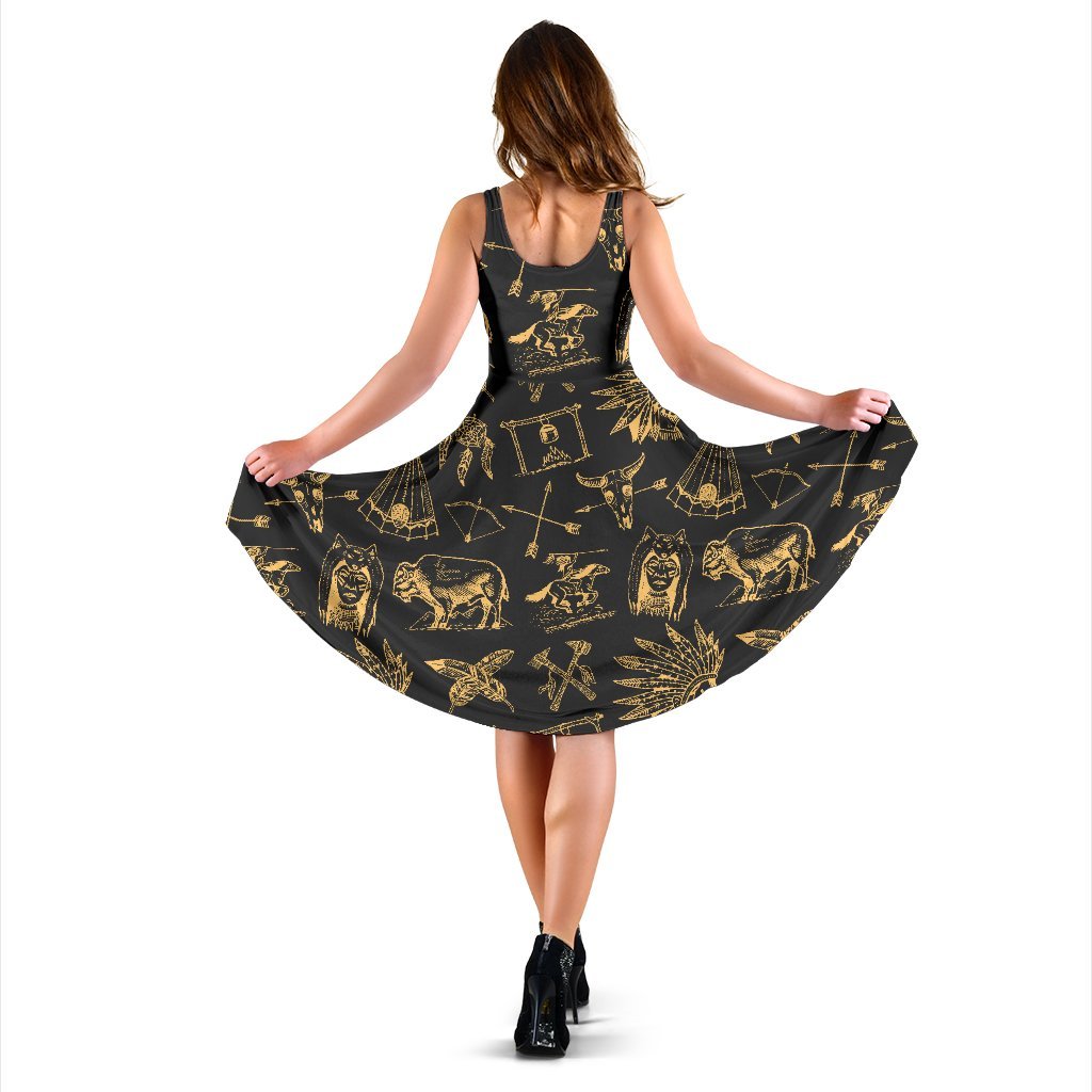 American Indian Gold Style Sleeveless Dress