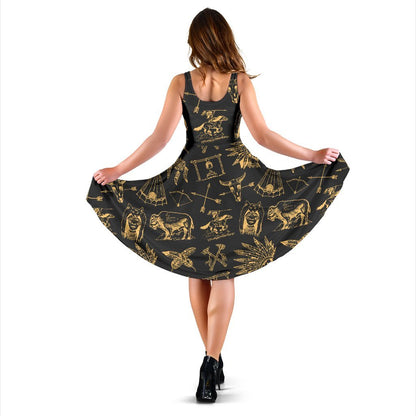 American Indian Gold Style Sleeveless Dress
