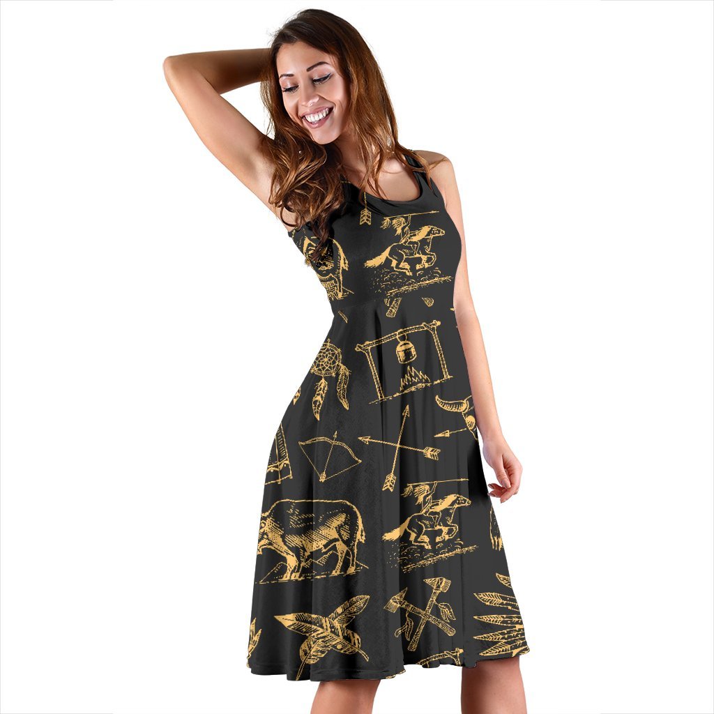 American Indian Gold Style Sleeveless Dress