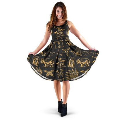 American Indian Gold Style Sleeveless Dress
