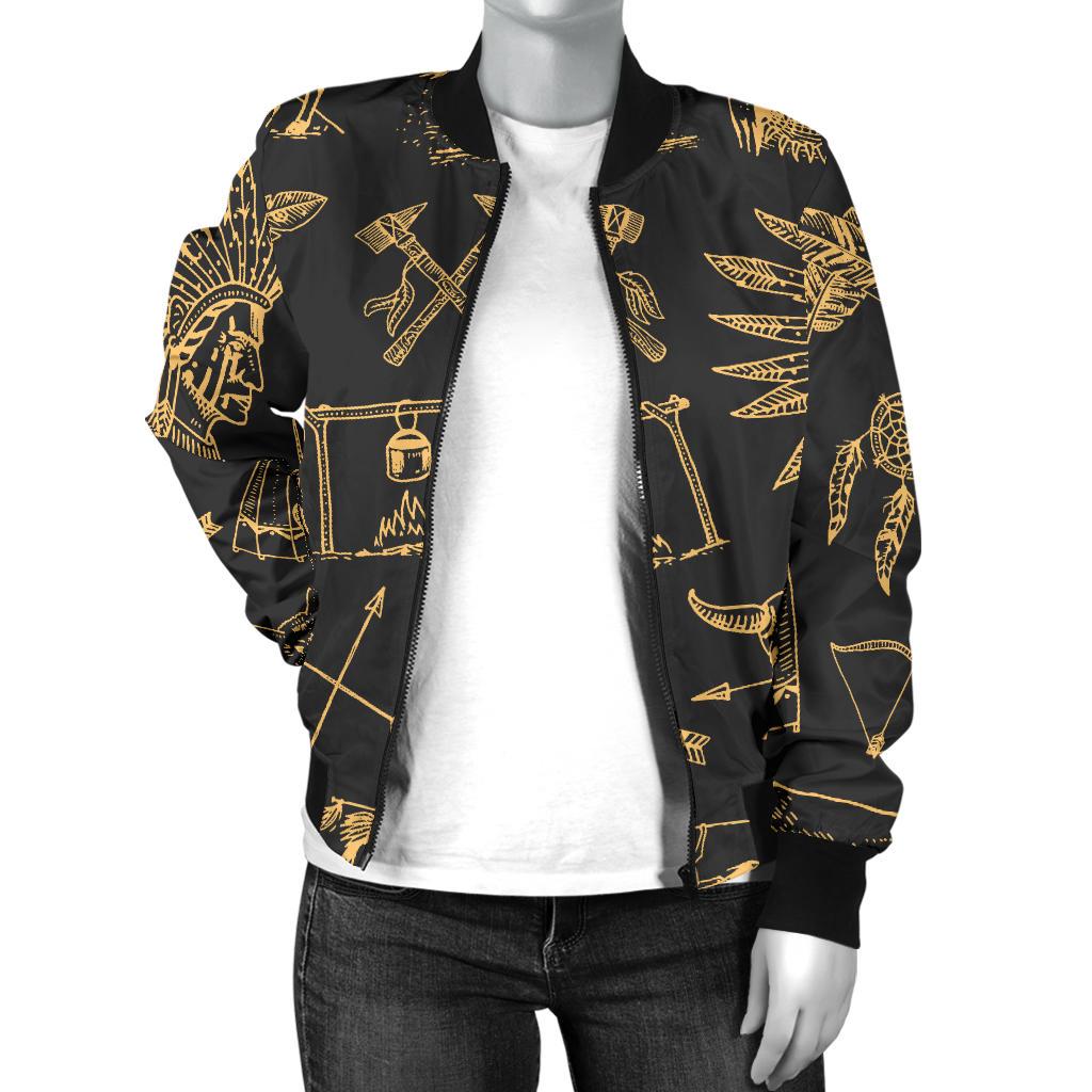 American Indian Gold Style Women Casual Bomber Jacket