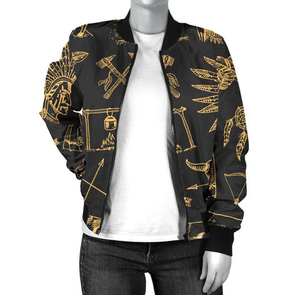 American Indian Gold Style Women Casual Bomber Jacket