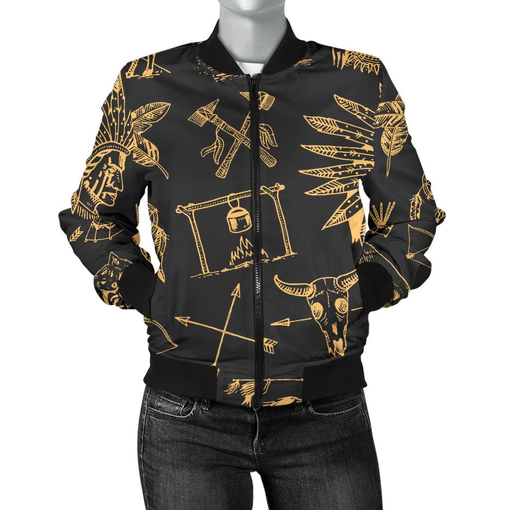 American Indian Gold Style Women Casual Bomber Jacket