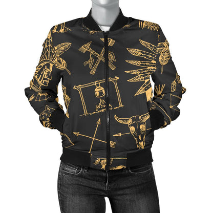 American Indian Gold Style Women Casual Bomber Jacket