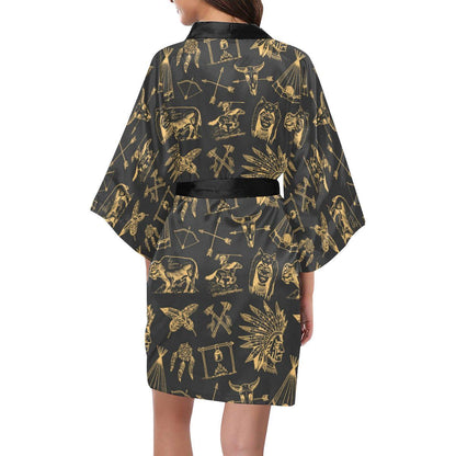 American indian Gold Style Women Short Kimono Robe