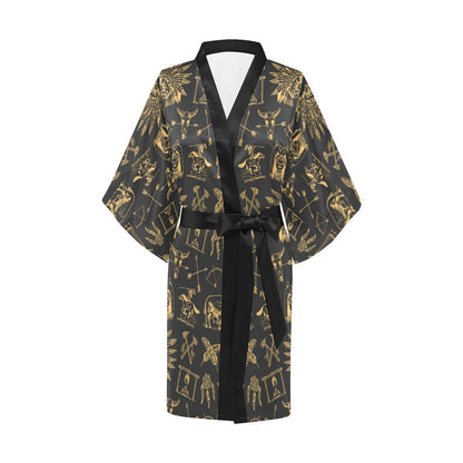 American indian Gold Style Women Short Kimono Robe
