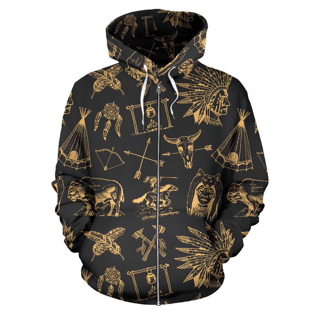 American Indian Gold Style Zip Up Hoodie