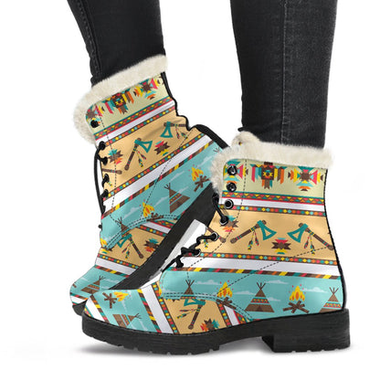 American indian Life Pattern Faux Fur Leather Boots-JTAMIGO.COM