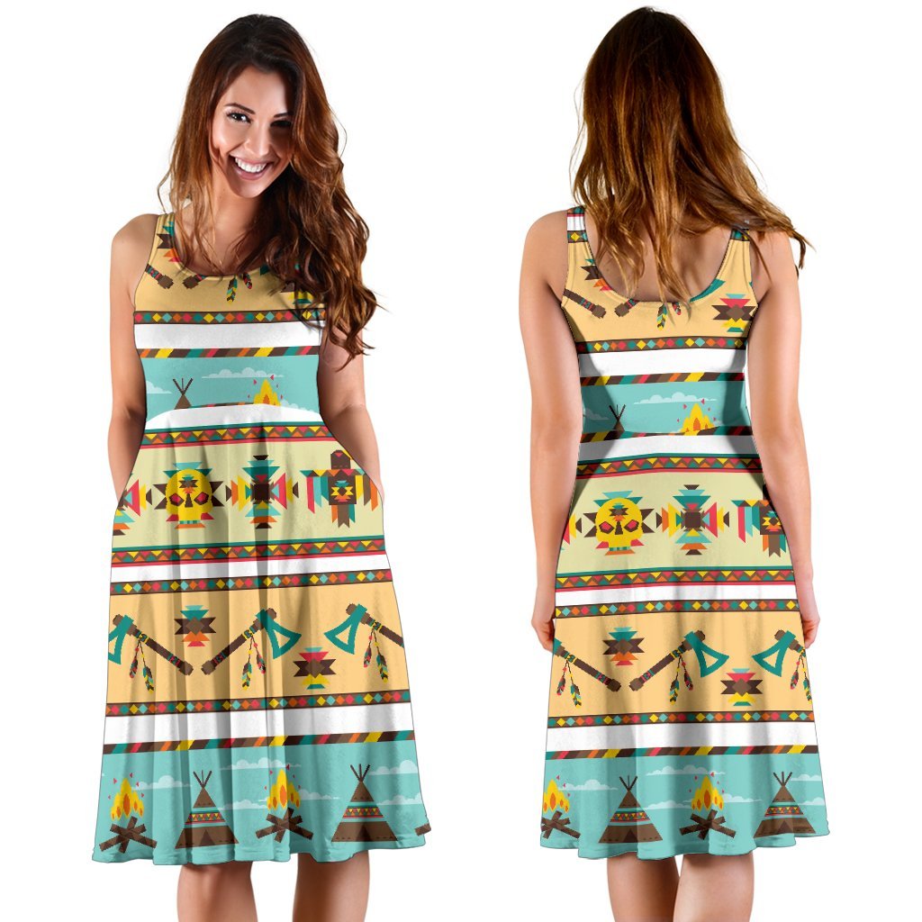 American Indian Life Pattern Sleeveless Dress