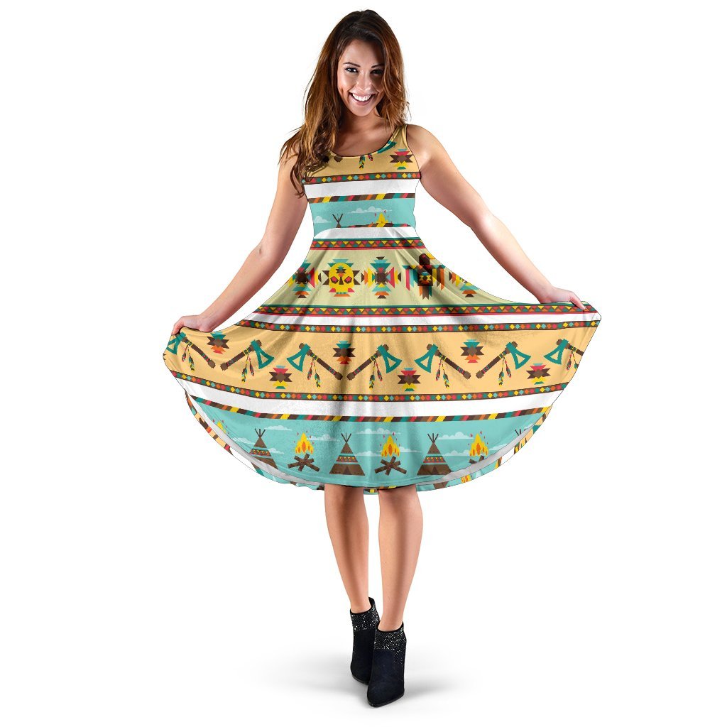 American Indian Life Pattern Sleeveless Dress