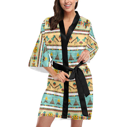 American indian Life Pattern Women Short Kimono Robe