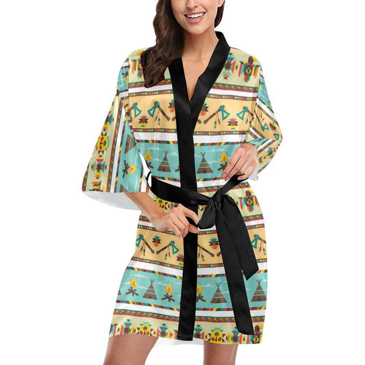 American indian Life Pattern Women Short Kimono Robe