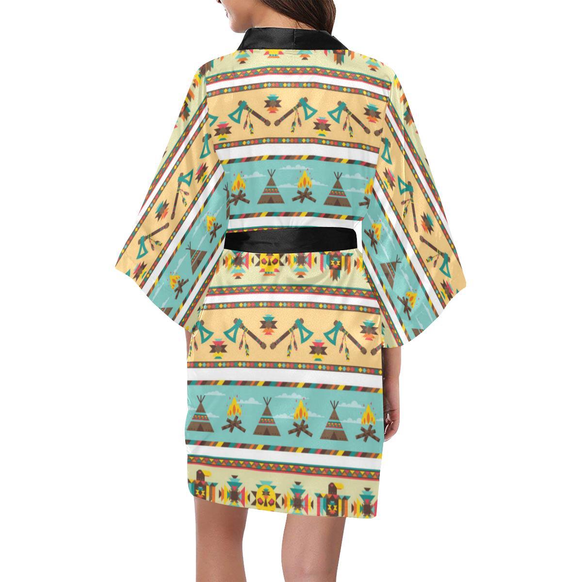 American indian Life Pattern Women Short Kimono Robe