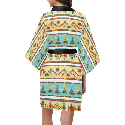 American indian Life Pattern Women Short Kimono Robe