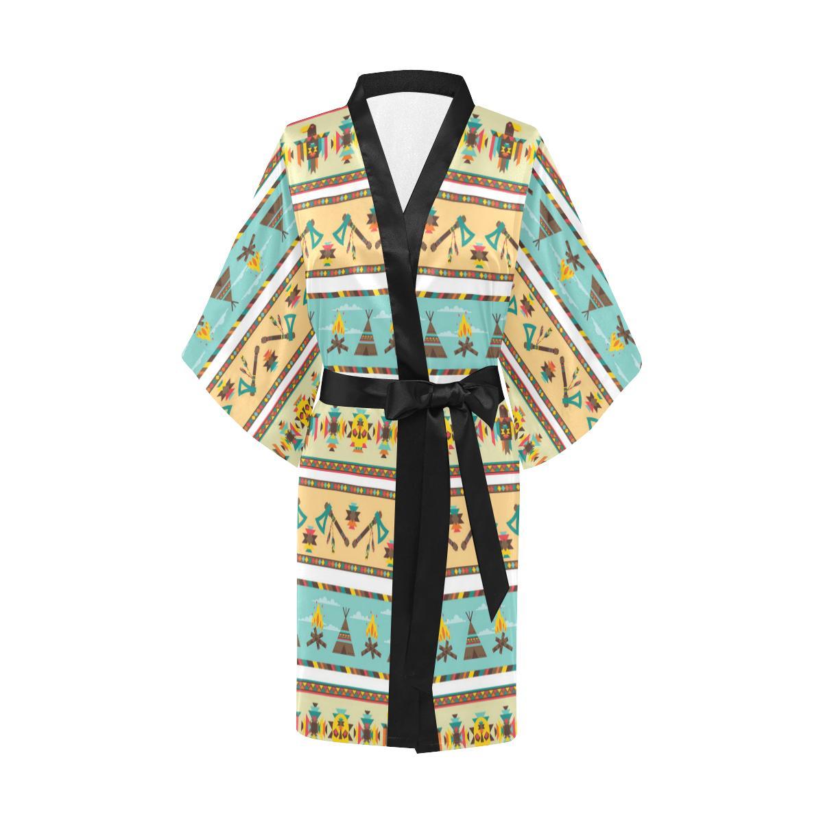 American indian Life Pattern Women Short Kimono Robe