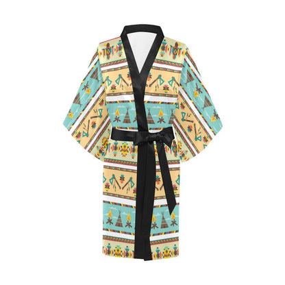 American indian Life Pattern Women Short Kimono Robe