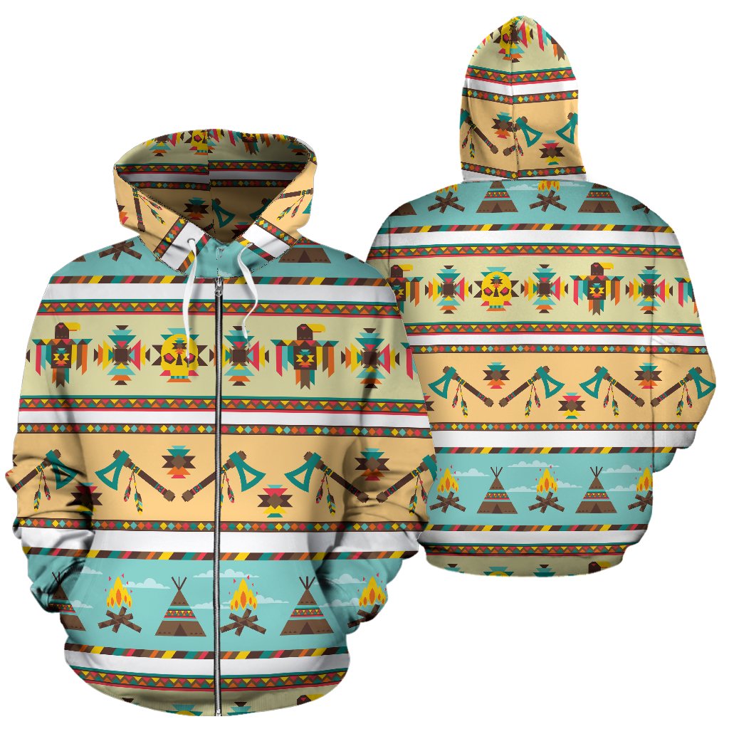American Indian Life Pattern Zip Up Hoodie