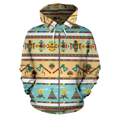 American Indian Life Pattern Zip Up Hoodie