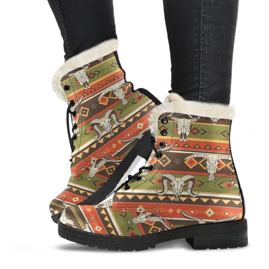 American indian Skull Animal Faux Fur Leather Boots-JTAMIGO.COM