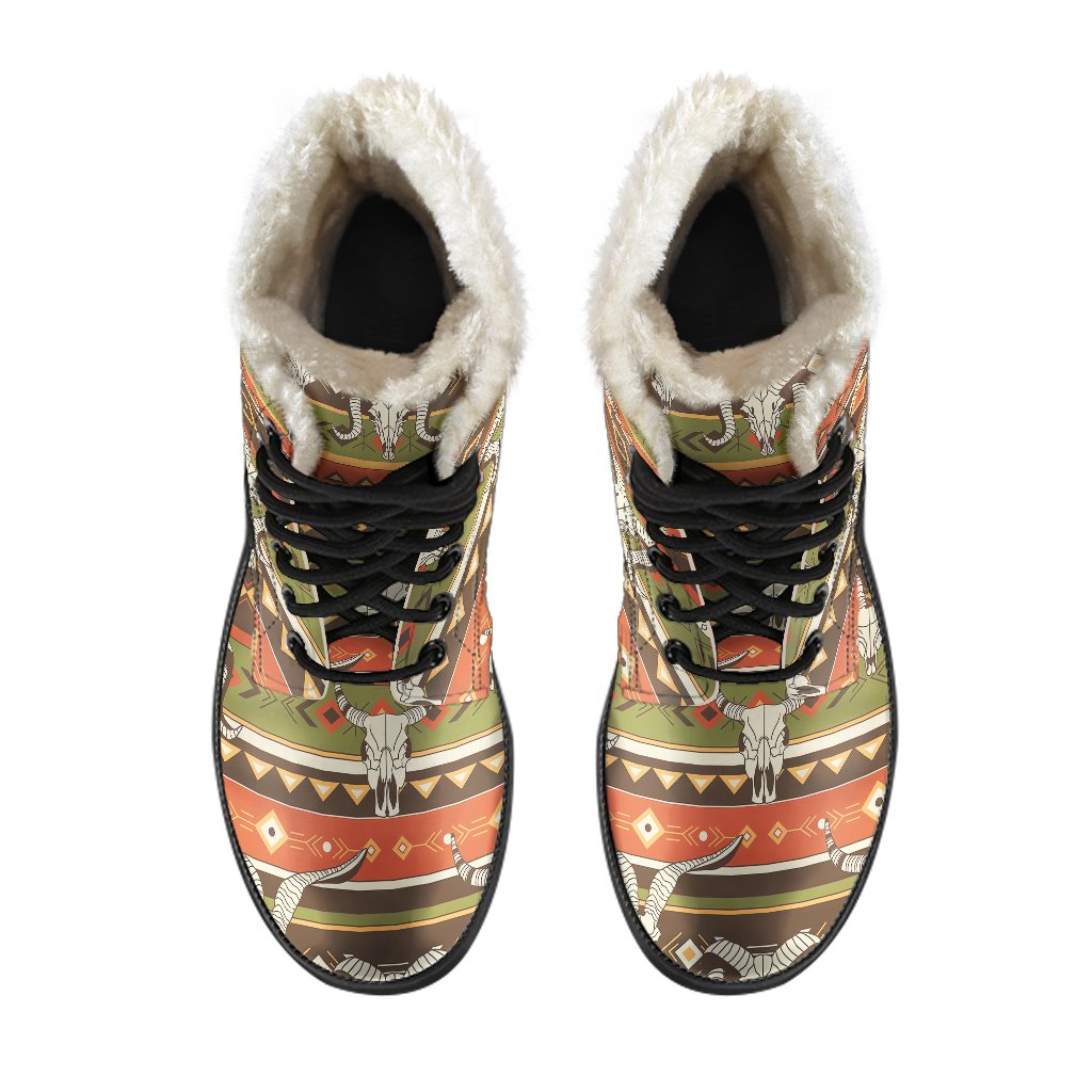 American indian Skull Animal Faux Fur Leather Boots-JTAMIGO.COM