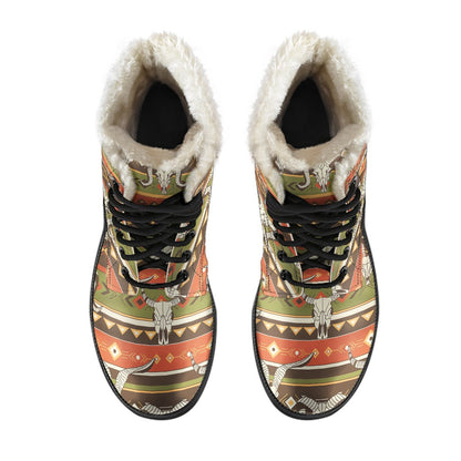 American indian Skull Animal Faux Fur Leather Boots-JTAMIGO.COM