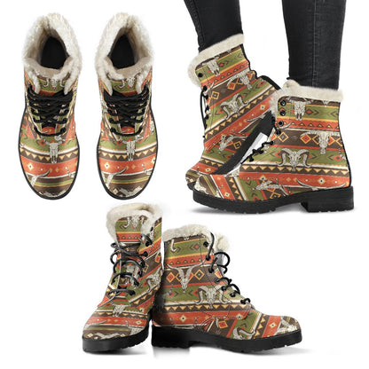 American indian Skull Animal Faux Fur Leather Boots-JTAMIGO.COM