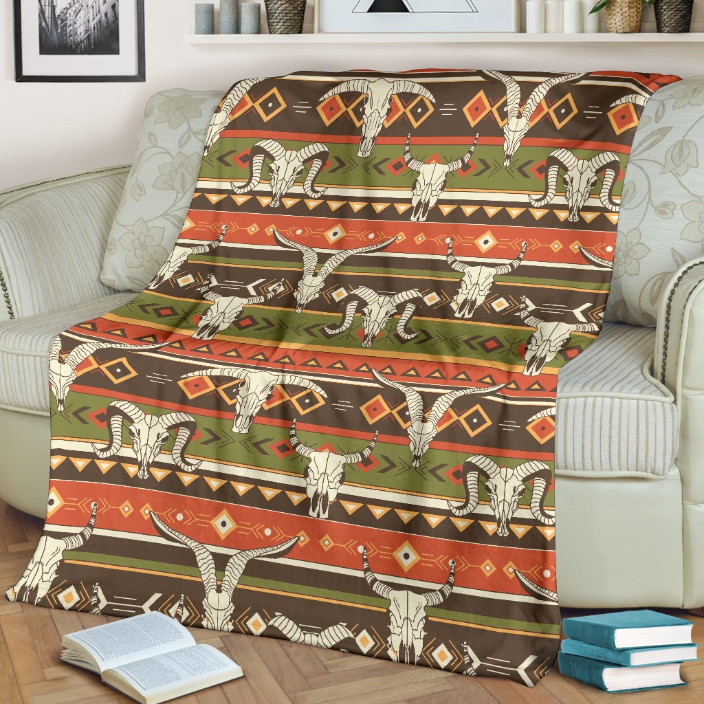 American Indian Skull Animal Fleece Blanket