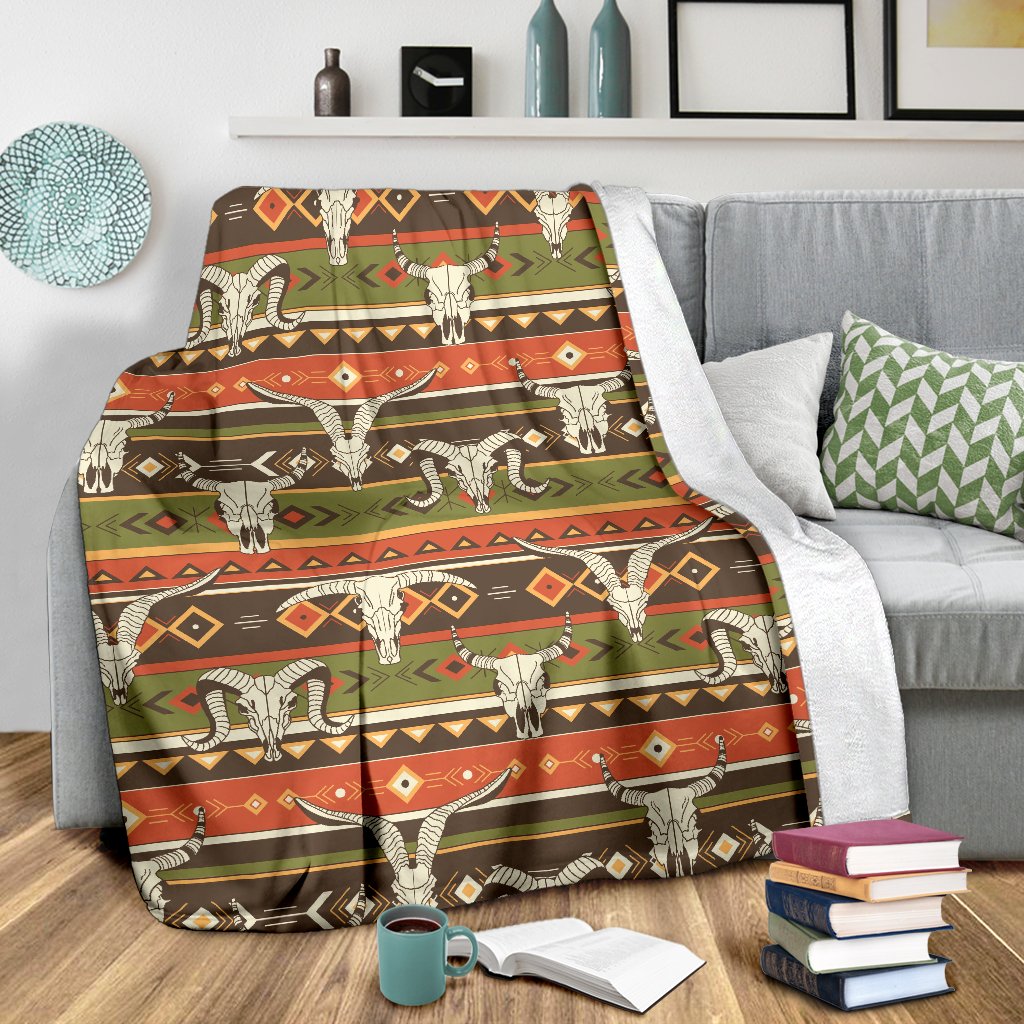 American Indian Skull Animal Fleece Blanket