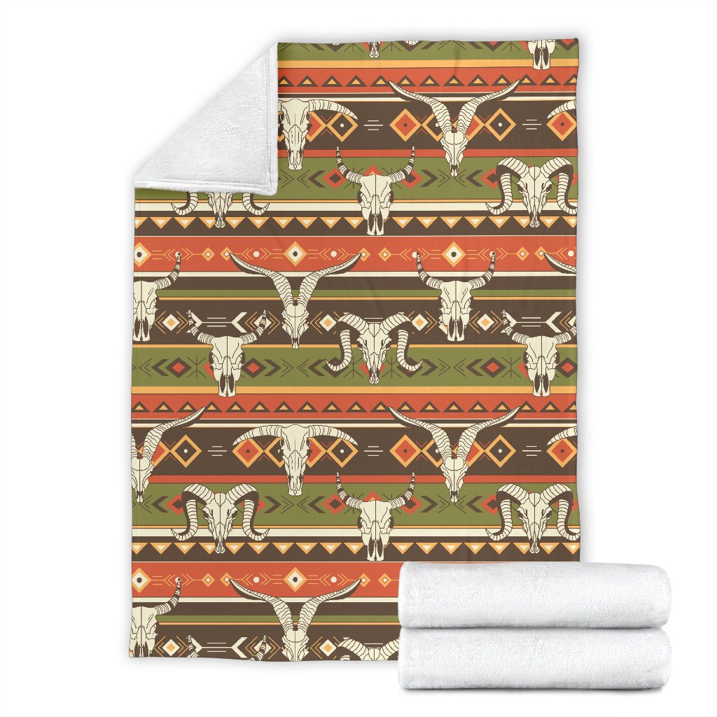 American Indian Skull Animal Fleece Blanket