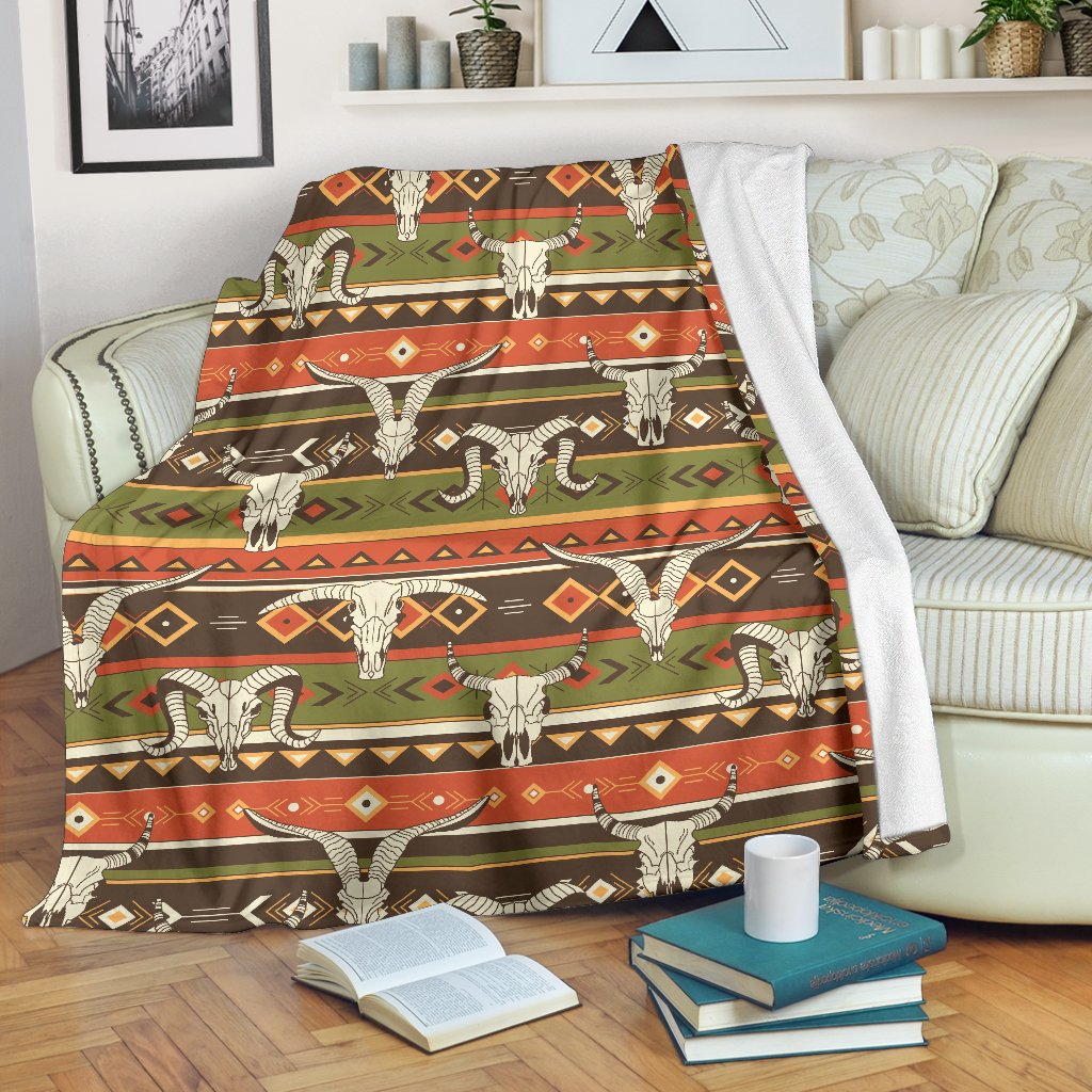 American Indian Skull Animal Fleece Blanket