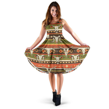 American Indian Skull Animal Sleeveless Dress