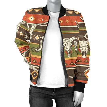 American Indian Skull Animal Women Casual Bomber Jacket