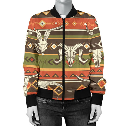 American Indian Skull Animal Women Casual Bomber Jacket