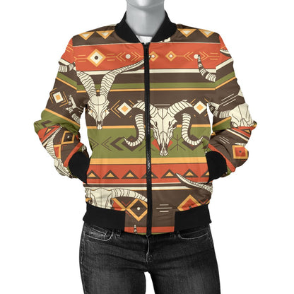 American Indian Skull Animal Women Casual Bomber Jacket