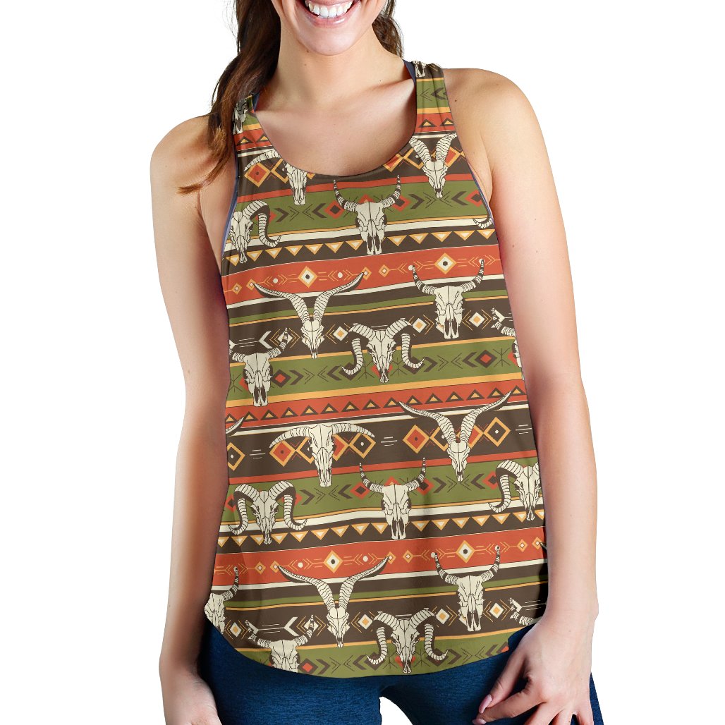 American Indian Skull Animal Women Racerback Tank Top
