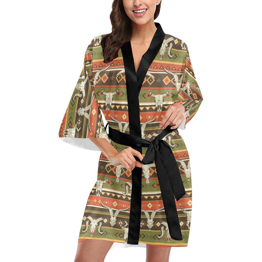 American indian Skull Animal Women Short Kimono Robe