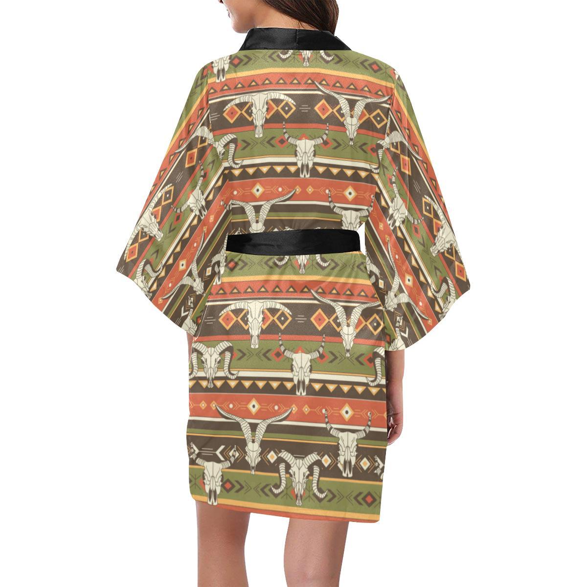 American indian Skull Animal Women Short Kimono Robe