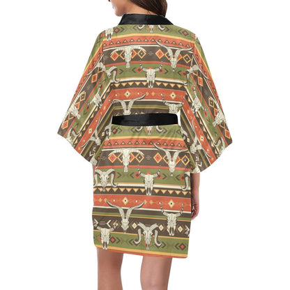 American indian Skull Animal Women Short Kimono Robe