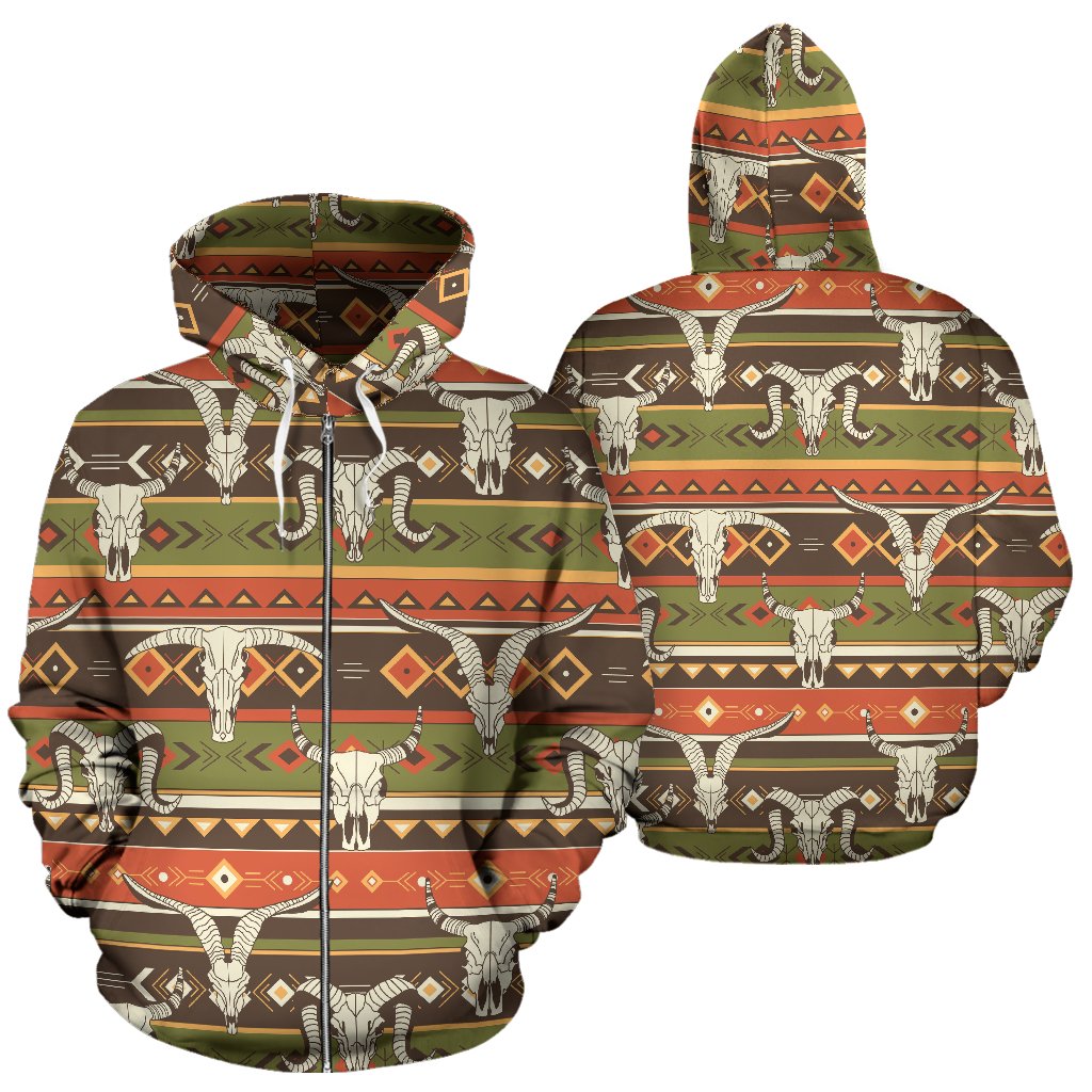 American Indian Skull Animal Zip Up Hoodie