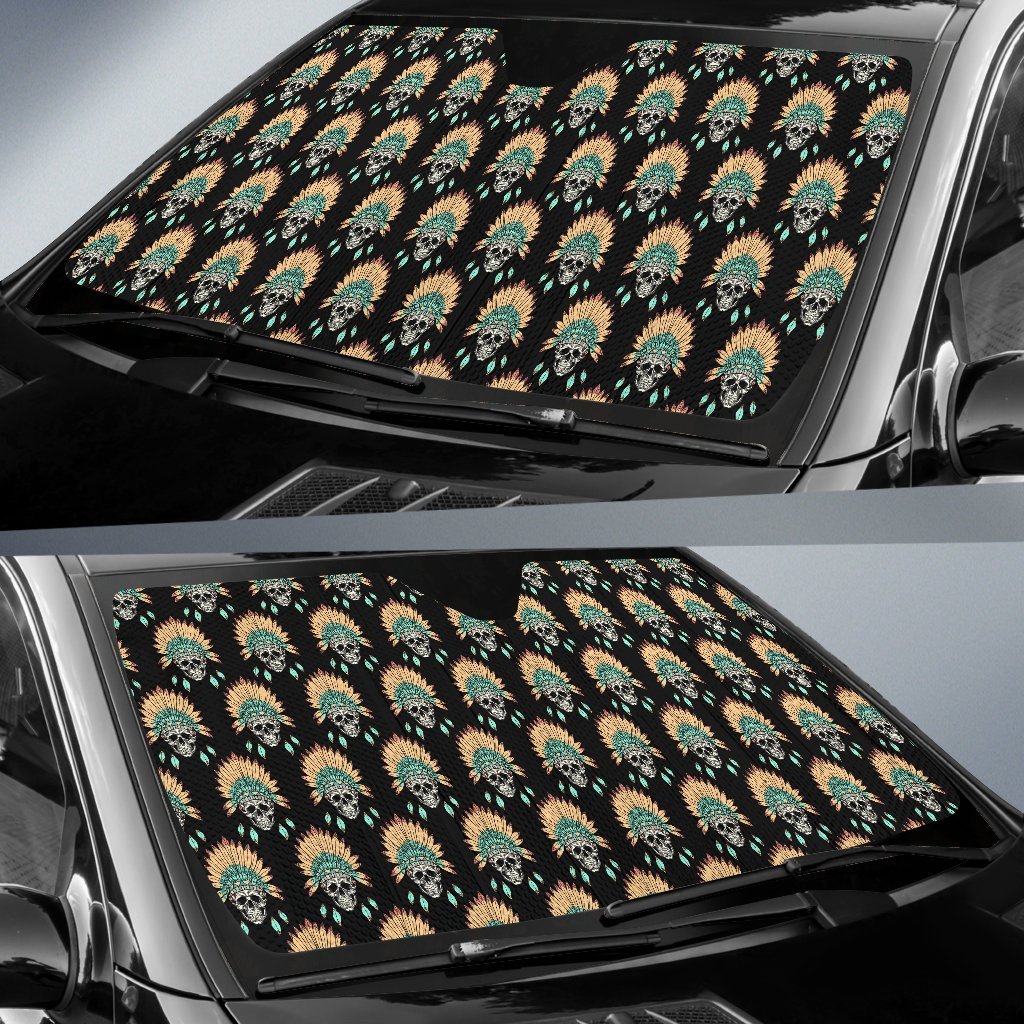American Indian Skull Pattern Car Sun Shade For Windshield