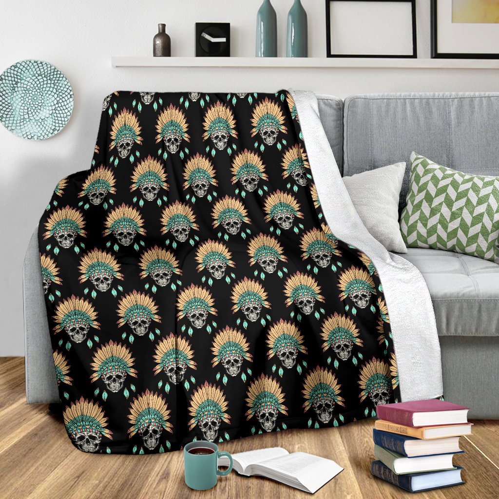 American Indian Skull Pattern Fleece Blanket