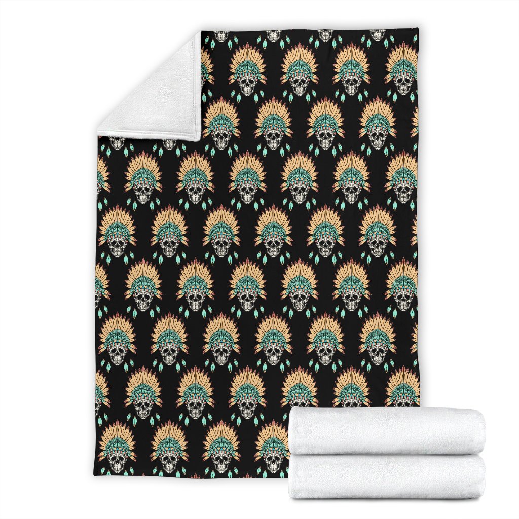 American Indian Skull Pattern Fleece Blanket