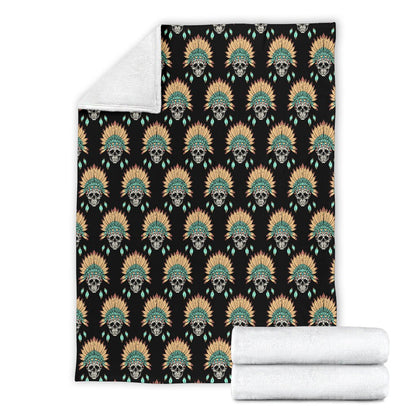 American Indian Skull Pattern Fleece Blanket