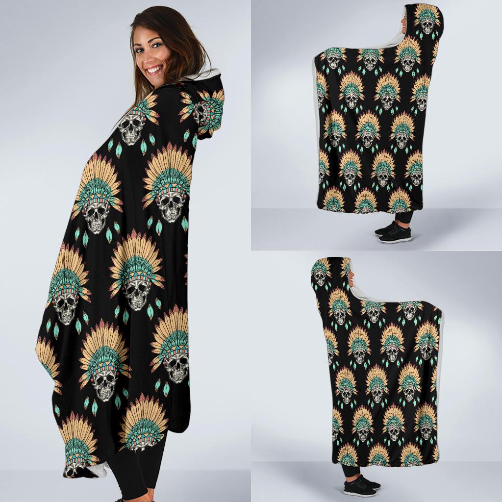 American indian Skull Pattern Hooded Blanket-JTAMIGO.COM