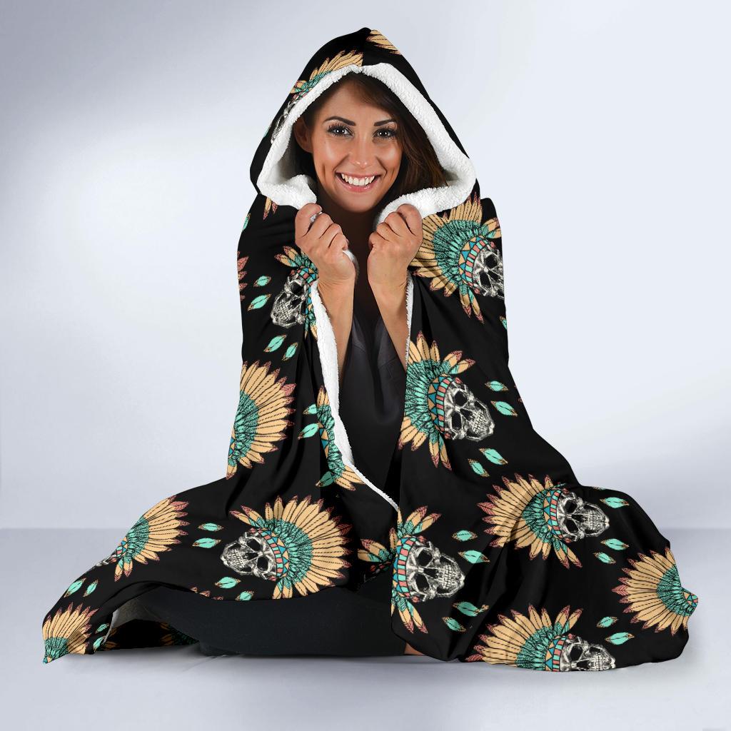 American indian Skull Pattern Hooded Blanket-JTAMIGO.COM