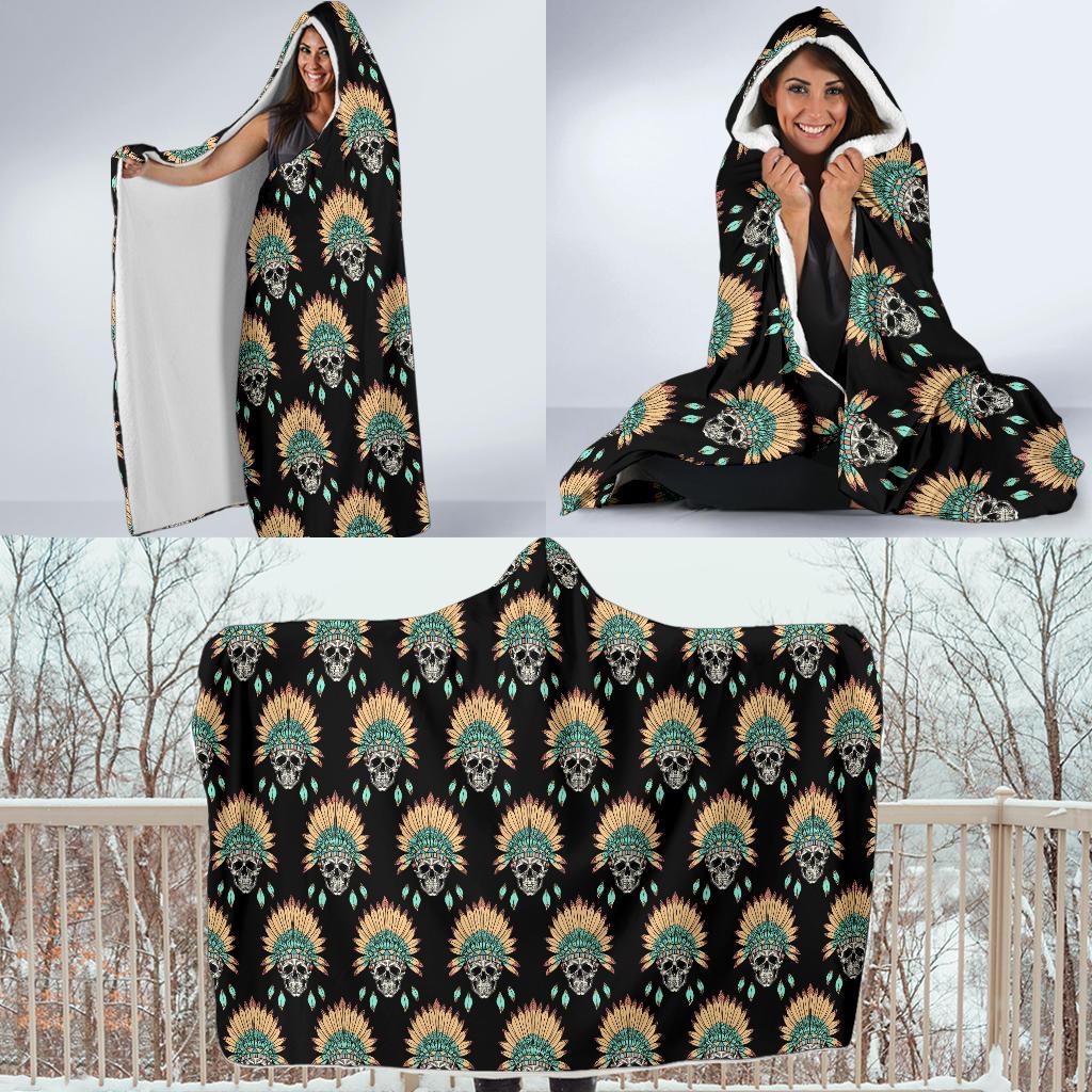 American indian Skull Pattern Hooded Blanket-JTAMIGO.COM